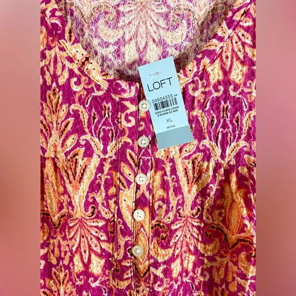 LOFT Women’s Petite XL Paisley Boho Chic Design Sleeveless Pink Orange Top - Picture 2 of 6